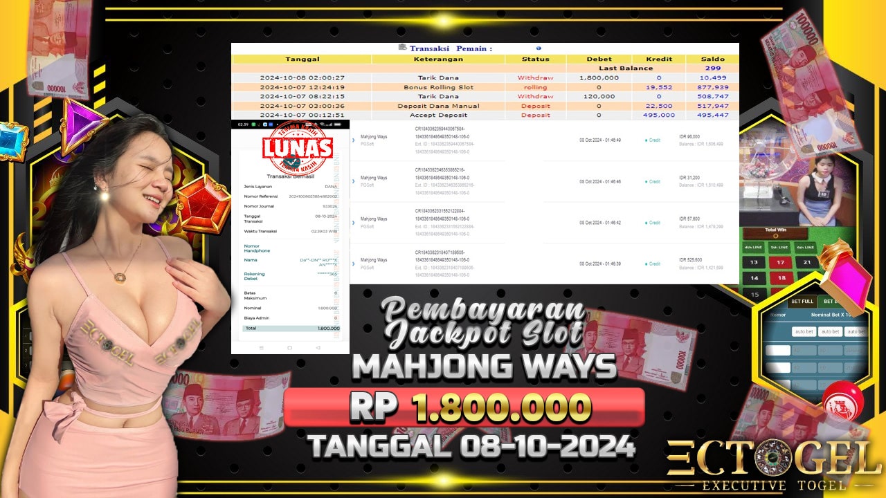 BUKTI JACKPOT SLOT MAHJONG WAYS TERPERCAYA DI INDONESIA TGL 08-10-2024