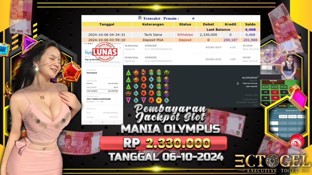 BUKTI JACKPOT SLOT MANIA OLYMPUS TERPERCAYA DI INDONESIA TGL 06-10-2024